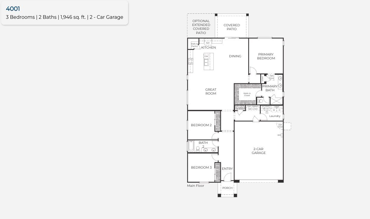 2D floor plan layout for the Plan 4001 by New Home Co. in Bella Vista Farms, San Tan Valley, AZ (Image 1). 2D floor plan layout for the Plan 4001 by New Home Co. in Bella Vista Farms, San Tan Valley, AZ (Image 1).