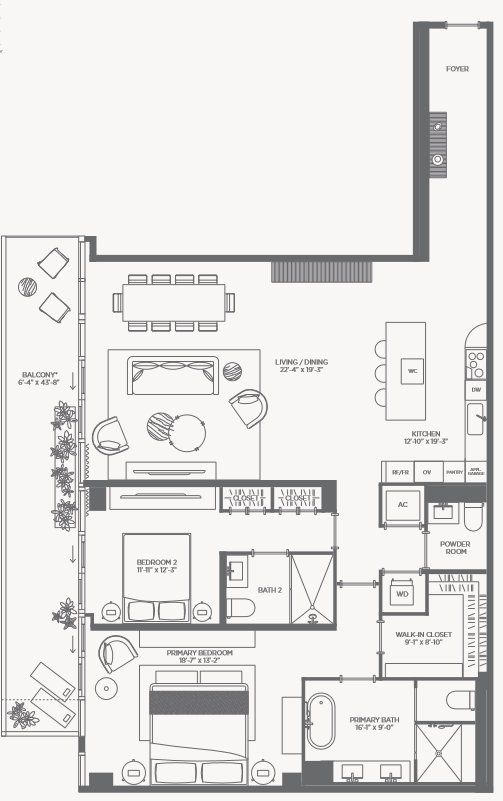 2D floor plan layout for the RESIDENCE 01 by Terra Group in The WELL Bay Harbor Islands, Bay Harbor Islands, FL (Image 1).
