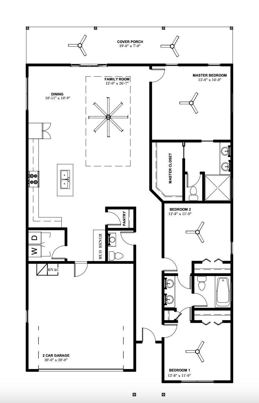 2D floor plan layout for the Grayson by Weseman Homes & Renovations in Grand Oaks, Gainesville, FL (Image 1).