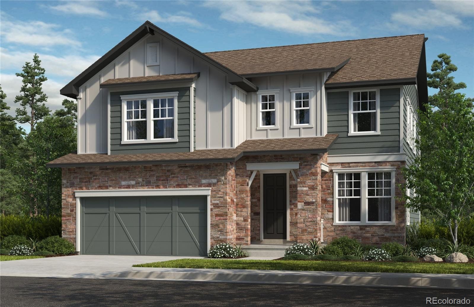 Front exterior of a new home in Windsong, Thornton, CO, highlighting curb appeal (Image 1). Front exterior of a new home in Windsong, Thornton, CO, highlighting curb appeal (Image 1).