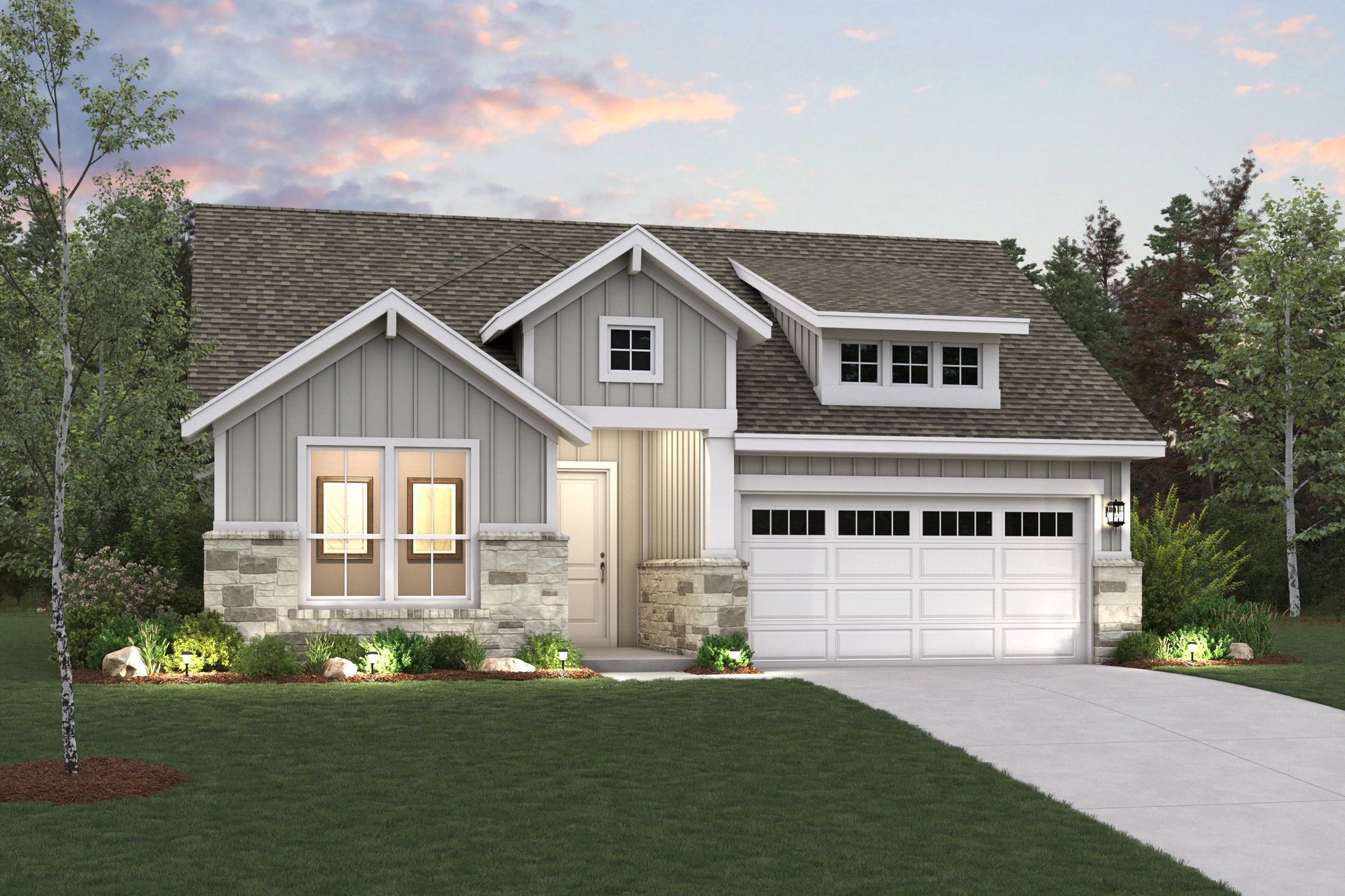 Front exterior of a new home in Liberty Collection at Fulshear Lakes, Fulshear, TX, highlighting curb appeal (Image 1). Front exterior of a new home in Liberty Collection at Fulshear Lakes, Fulshear, TX, highlighting curb appeal (Image 1).