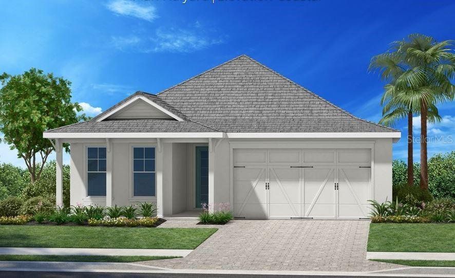 Front exterior of a new home in Shellstone at Waterside, Sarasota, FL, highlighting curb appeal (Image 1).