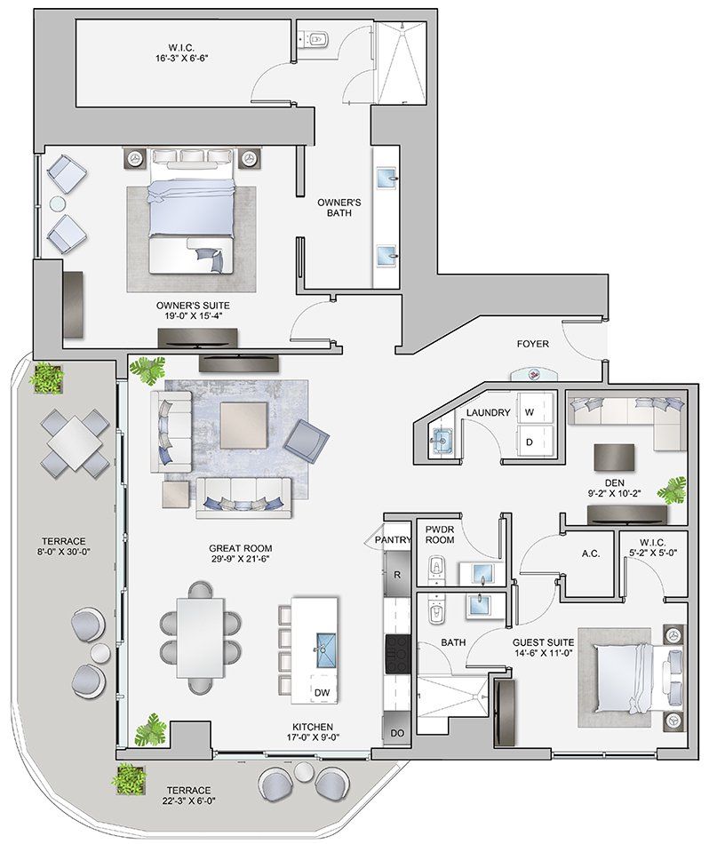 2D floor plan layout for the Residence F by Kolter Urban in ONE Tampa, Tampa, FL (Image 1). 2D floor plan layout for the Residence F by Kolter Urban in ONE Tampa, Tampa, FL (Image 1).