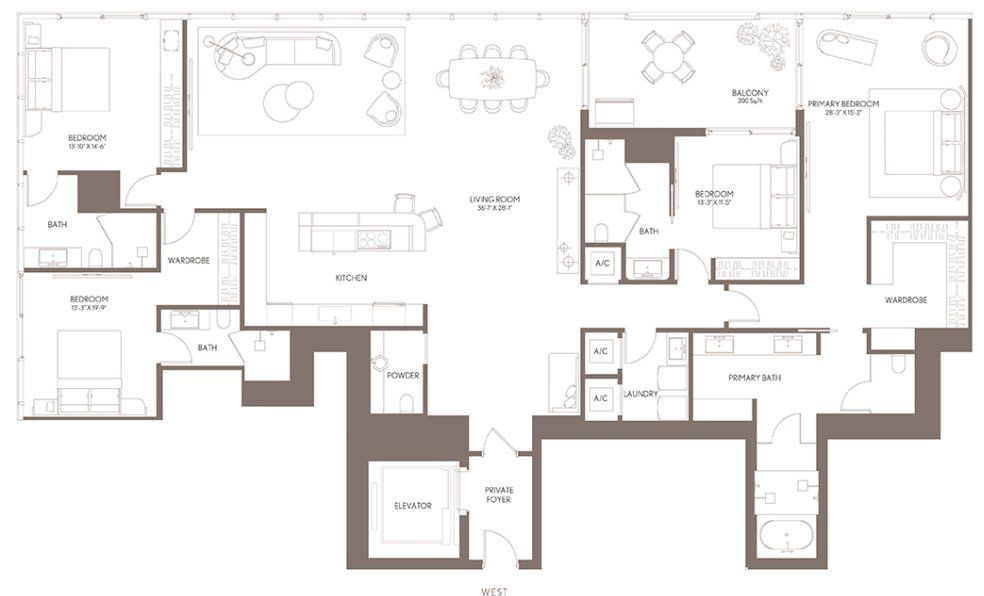2D floor plan layout for the Residence 01 LVL 60-68 by Property Markets Group in Waldorf Astoria Residences Miami, Miami, FL (Image 1). 2D floor plan layout for the Residence 01 LVL 60-68 by Property Markets Group in Waldorf Astoria Residences Miami, Miami, FL (Image 1).