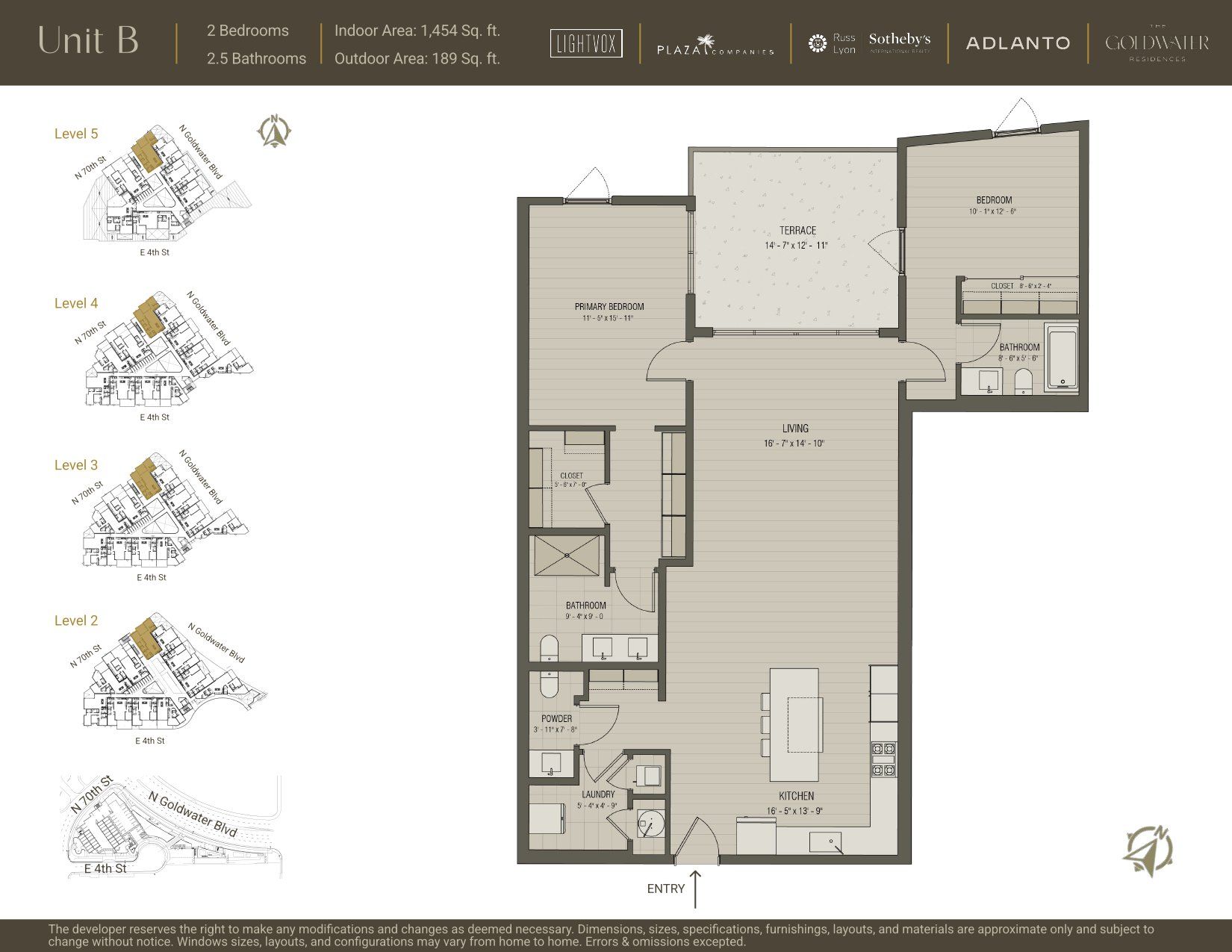2D floor plan layout for the Unit B by Adlanto in The Goldwater Residences, Scottsdale, AZ (Image 1).