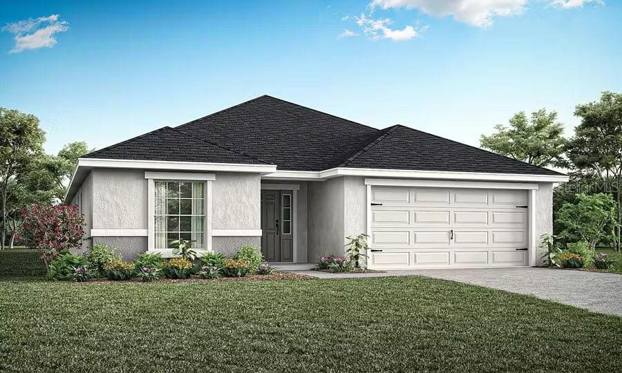 Front exterior of a new home in Aviary at Rutland Ranch, Parrish, FL, highlighting curb appeal (Image 1). Front exterior of a new home in Aviary at Rutland Ranch, Parrish, FL, highlighting curb appeal (Image 1).