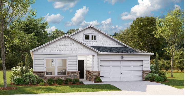 Front exterior of a new home in Horizons at Summers Corner | 55+: The Legends, Summerville, SC, highlighting curb appeal (Image 1). Front exterior of a new home in Horizons at Summers Corner | 55+: The Legends, Summerville, SC, highlighting curb appeal (Image 1).