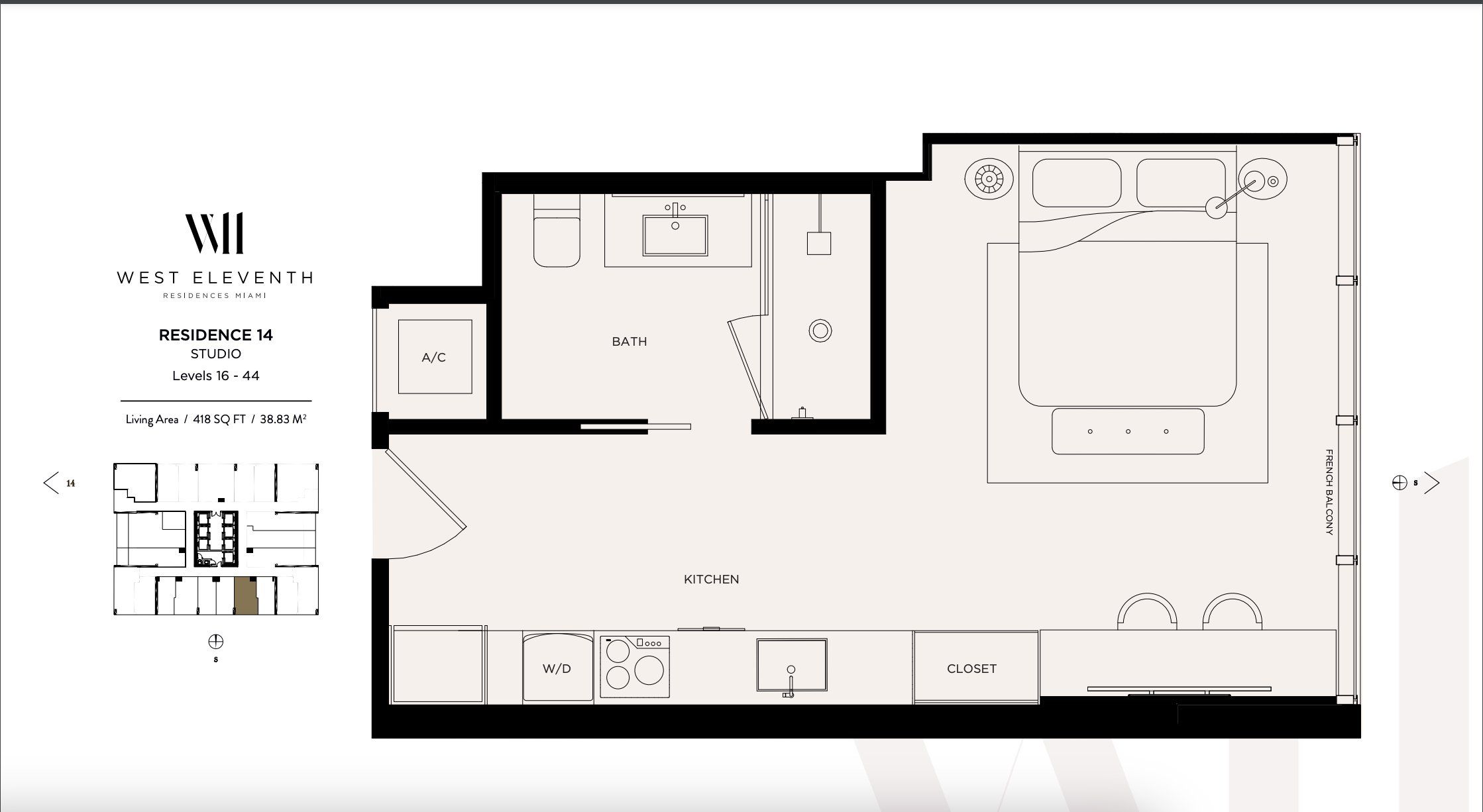 2D floor plan layout for the Residence 14 by Property Markets Group in West Eleventh Residences, Miami, FL (Image 1).
