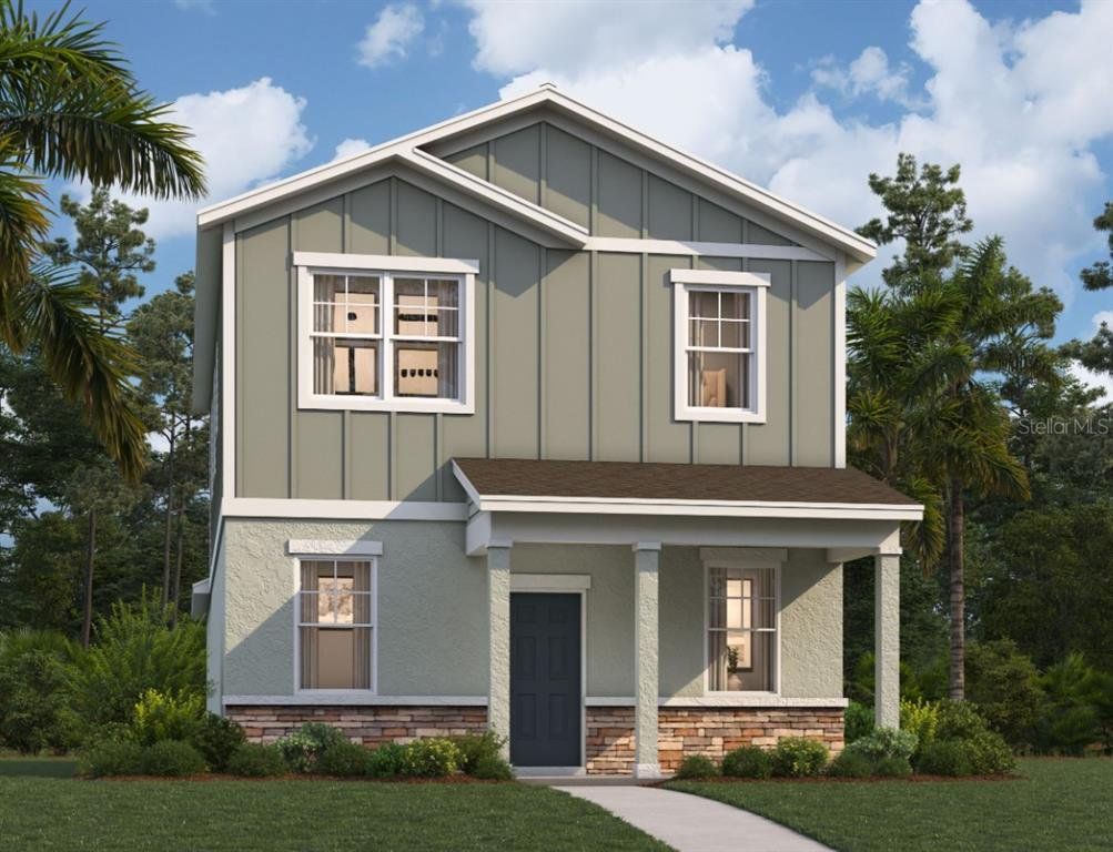 Front exterior of a new home in Brack Ranch, St. Cloud, FL, highlighting curb appeal (Image 1).