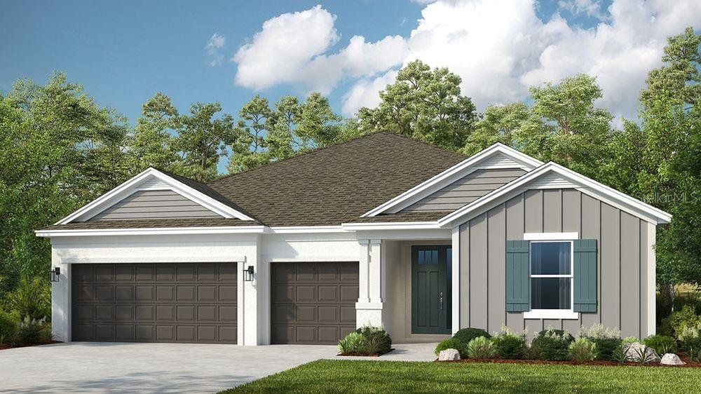 Front exterior of a new home in Firethorn, Parrish, FL, highlighting curb appeal (Image 1). Front exterior of a new home in Firethorn, Parrish, FL, highlighting curb appeal (Image 1).