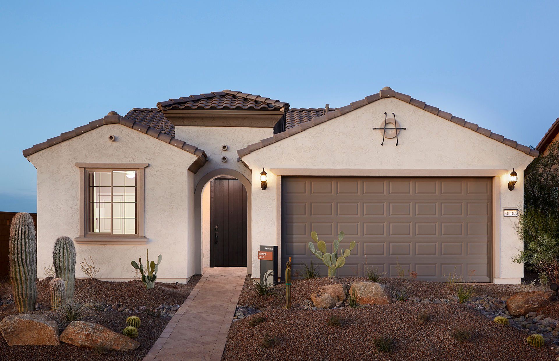 Front exterior of a new home in Sun City Festival, Buckeye, AZ, highlighting curb appeal (Image 1).