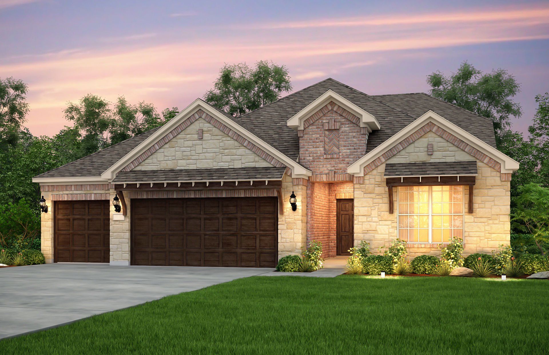 Front exterior of a new home in Crescent Bluff, Georgetown, TX, highlighting curb appeal (Image 1). Front exterior of a new home in Crescent Bluff, Georgetown, TX, highlighting curb appeal (Image 1).