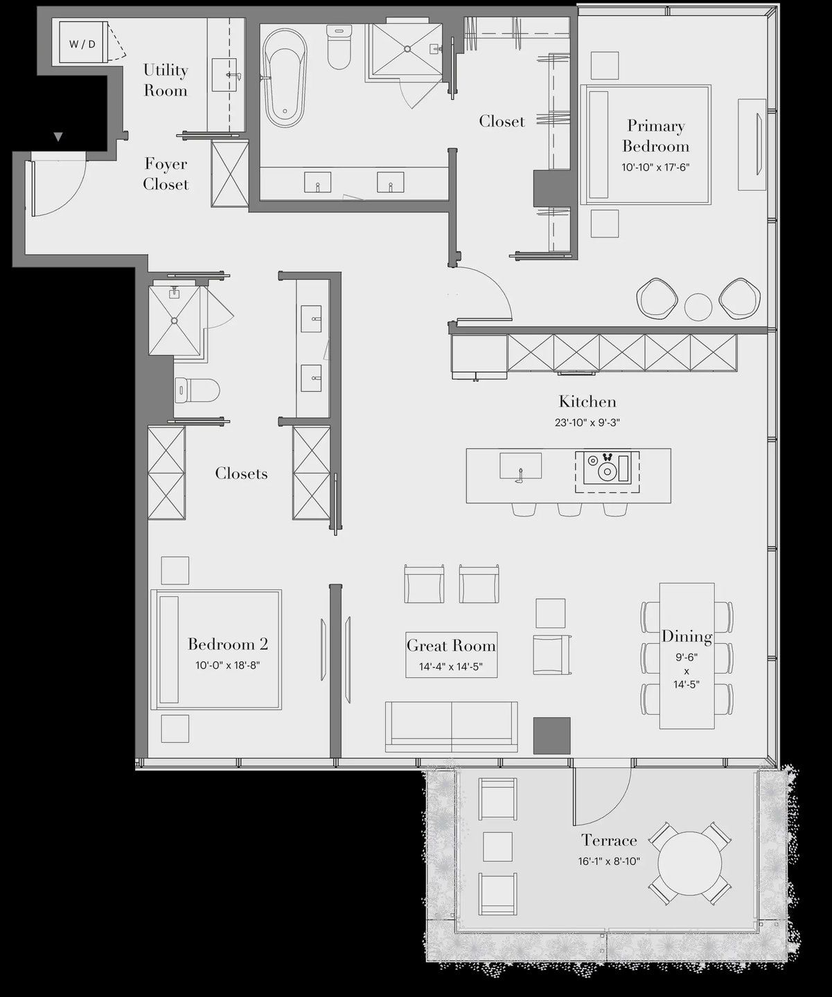 2D floor plan layout for the 2B-02 by Optima Homes in Optima McDowell Mountain, Scottsdale, AZ (Image 1).