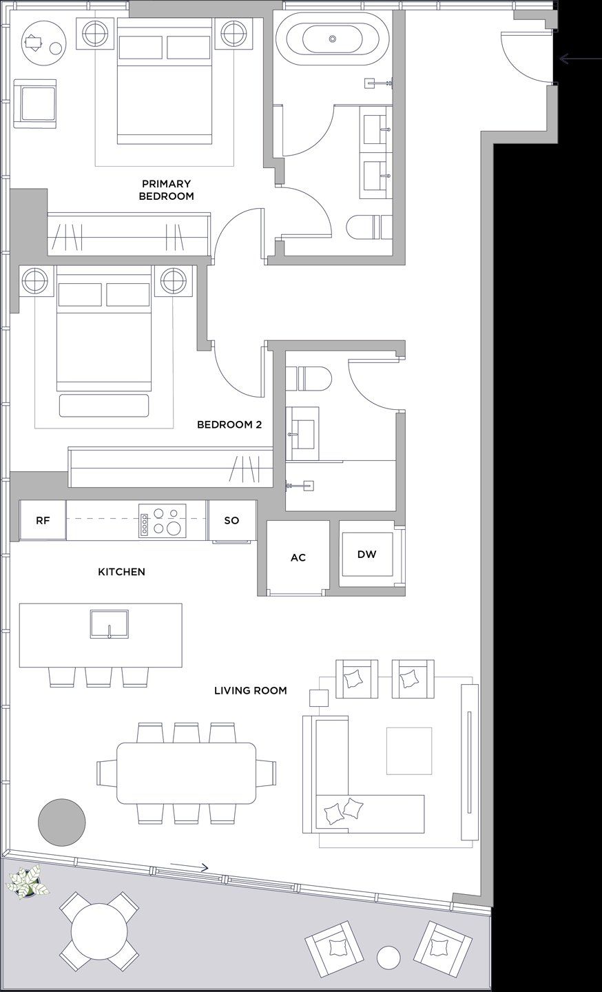 2D floor plan layout for the Unit G FLOORS 8-23 by SB Development in Cove, Miami, FL (Image 1).