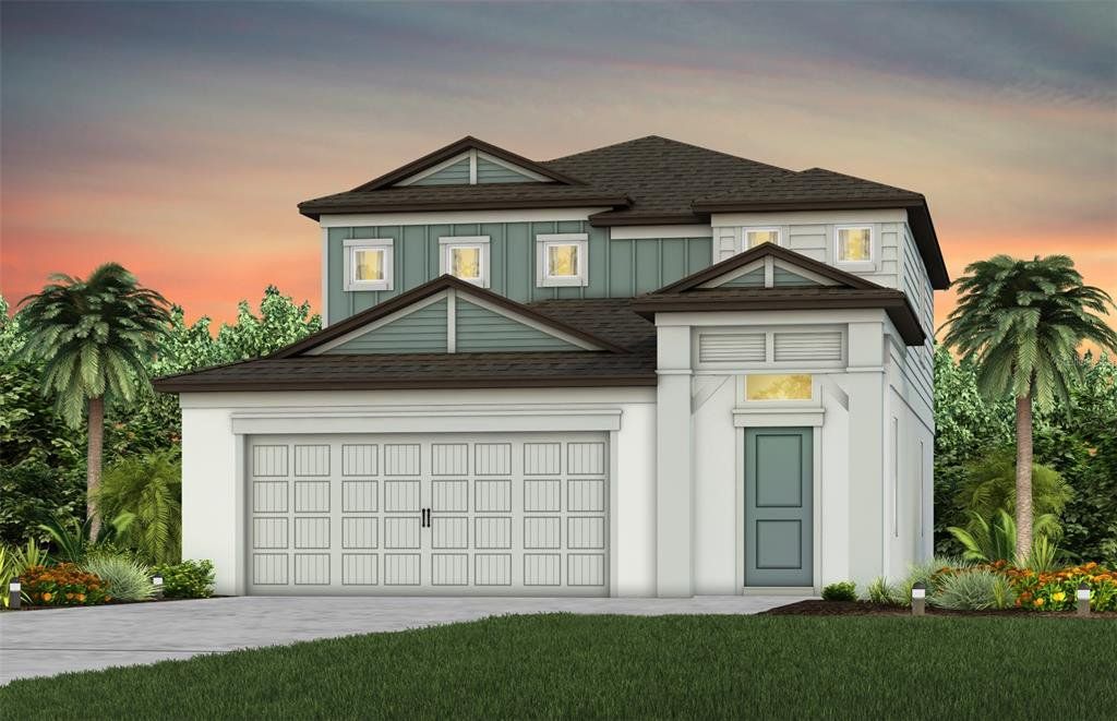 Front exterior of a new home in Riverwood, Zephyrhills, FL, highlighting curb appeal (Image 1). Front exterior of a new home in Riverwood, Zephyrhills, FL, highlighting curb appeal (Image 1).