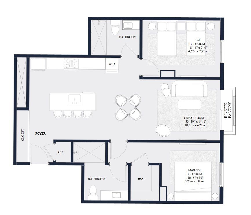 2D floor plan layout for the UNIT 05 by Roger Development Group in The Avenue Coral Gables, Coral Gables, FL (Image 1).
