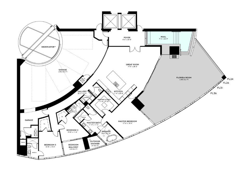 2D floor plan layout for the RESIDENCE AZURE - Floors 24 - 36 by Dezer Development in Bentley Residences, Sunny Isles Beach, FL (Image 1). 2D floor plan layout for the RESIDENCE AZURE - Floors 24 - 36 by Dezer Development in Bentley Residences, Sunny Isles Beach, FL (Image 1).