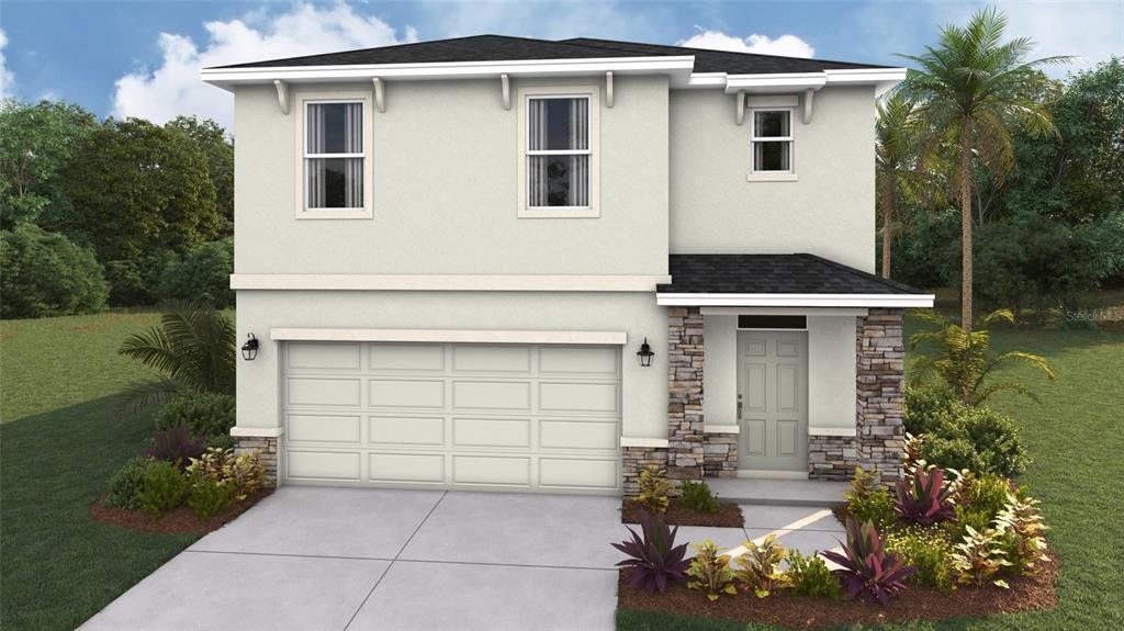 Front exterior of a new home in Oakfield Trails, Parrish, FL, highlighting curb appeal (Image 1). Front exterior of a new home in Oakfield Trails, Parrish, FL, highlighting curb appeal (Image 1).