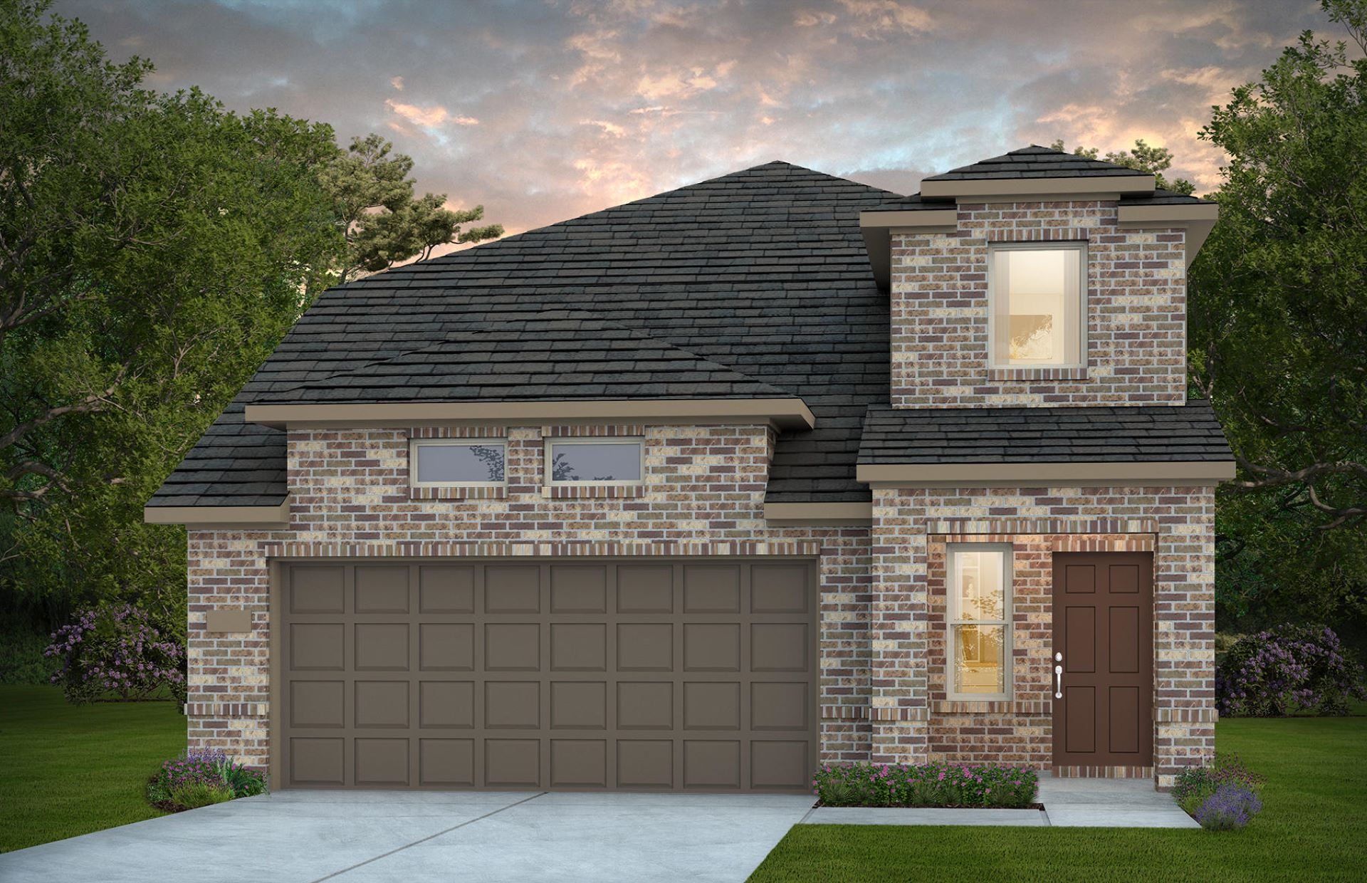 Front exterior of a new home in Sunfield, Buda, TX, highlighting curb appeal (Image 1). Front exterior of a new home in Sunfield, Buda, TX, highlighting curb appeal (Image 1).