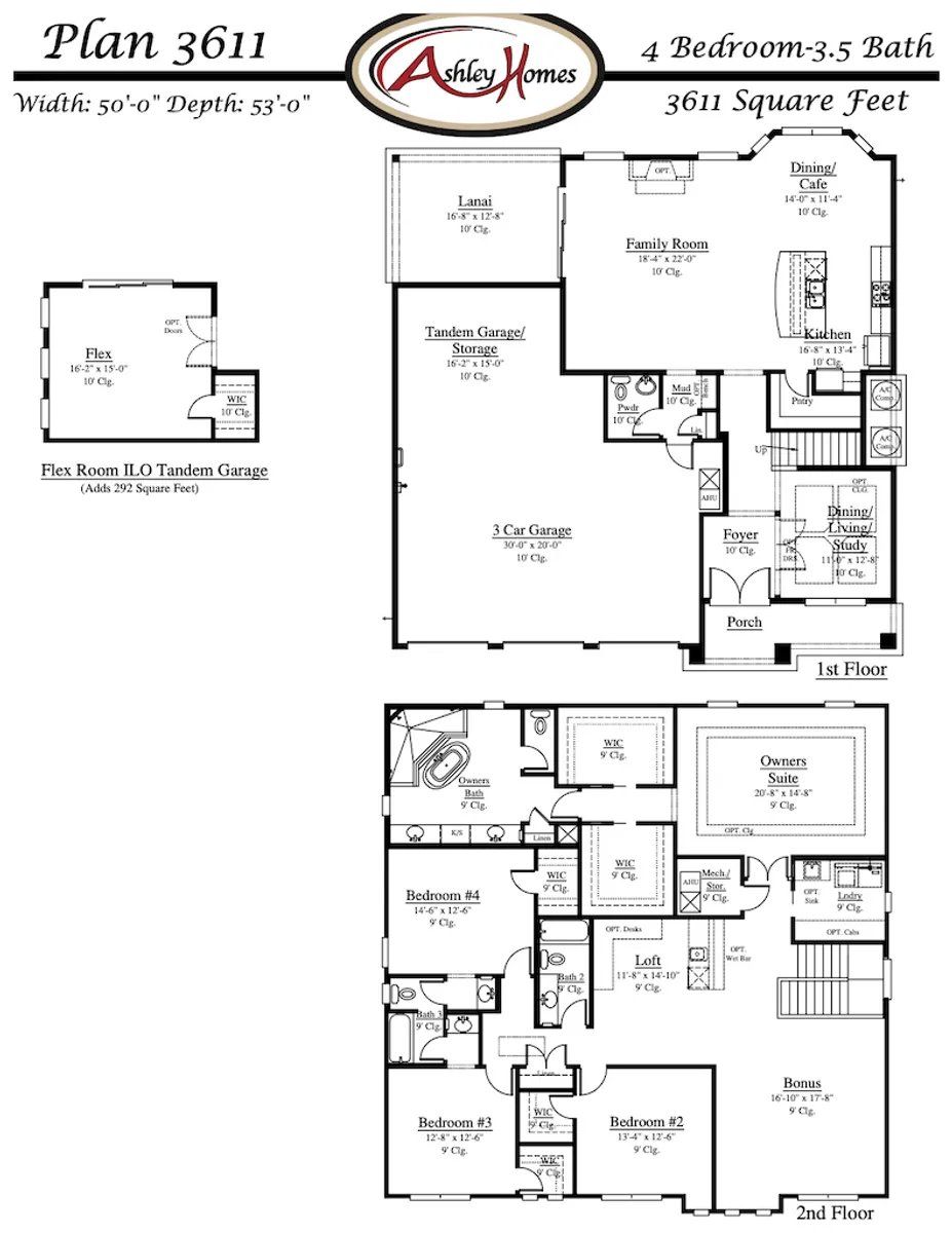 2D floor plan layout for the Plan 3863 by Ashley Homes, LLC in Courtney Oaks in SilverLeaf, St. Augustine, FL (Image 1).