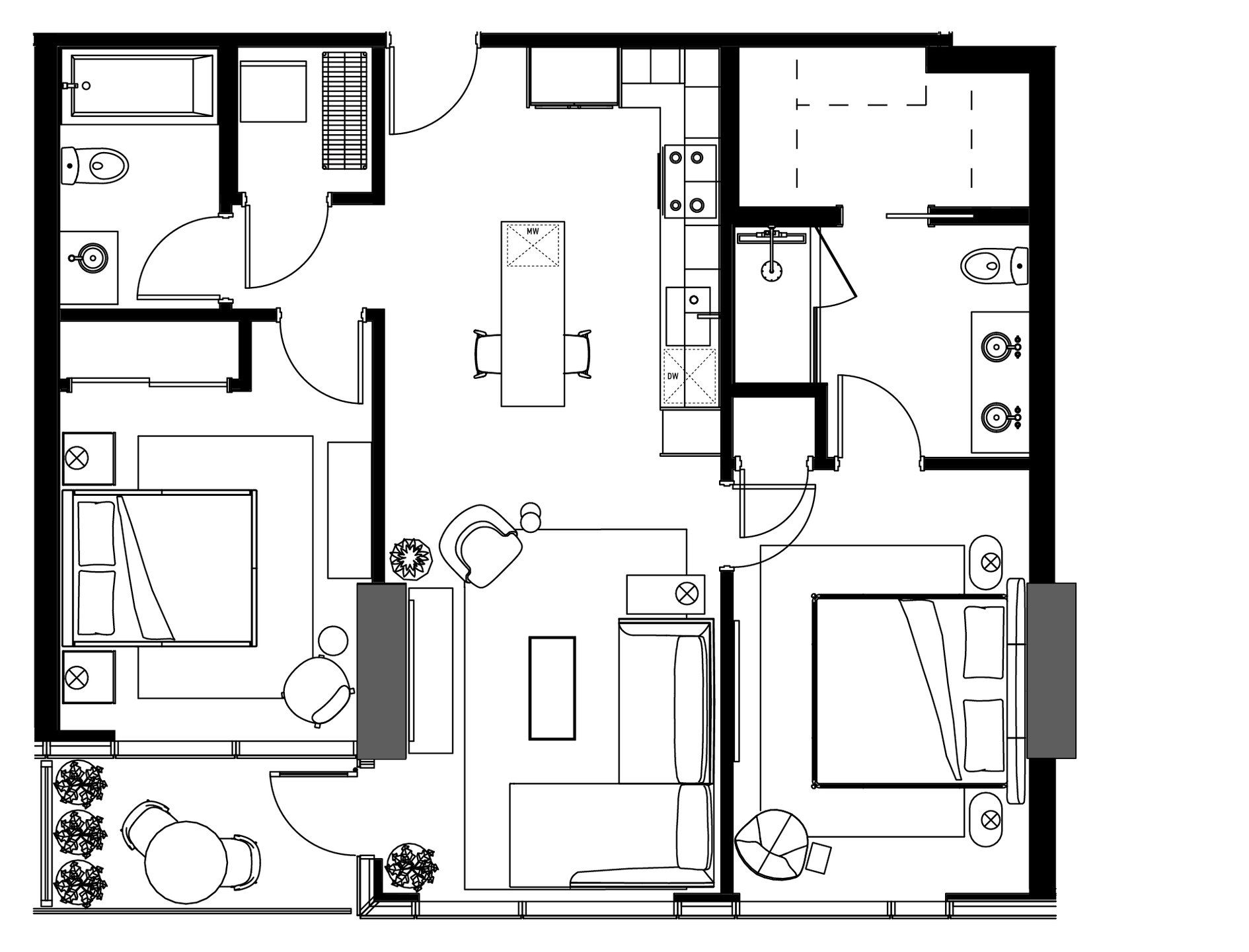 2D floor plan layout for the B1SE by Urbanspace Development in The Modern Austin Residences, Austin, TX (Image 1).