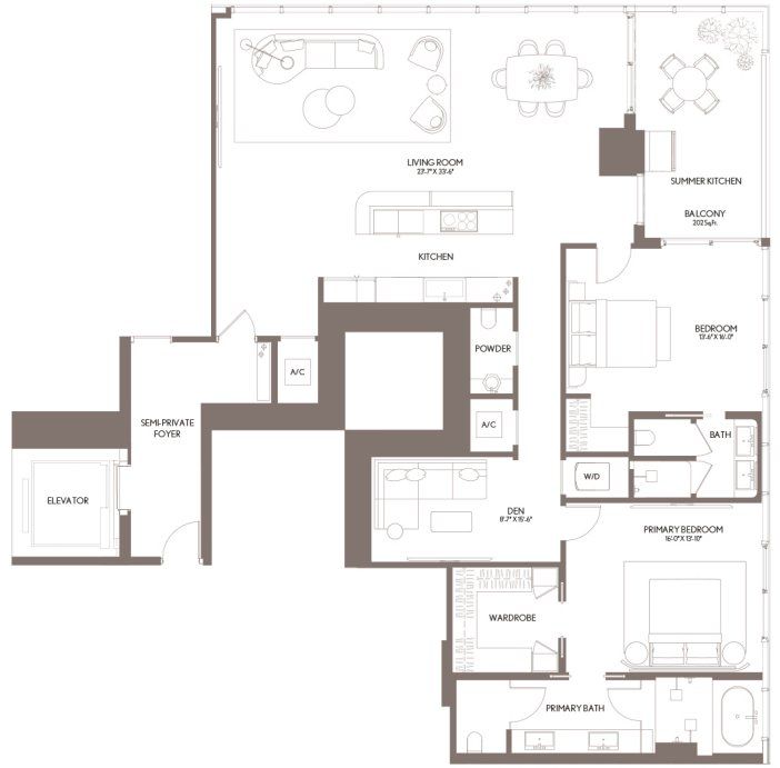 2D floor plan layout for the Residence 01 LVL 42-49 by Property Markets Group in Waldorf Astoria Residences Miami, Miami, FL (Image 1).