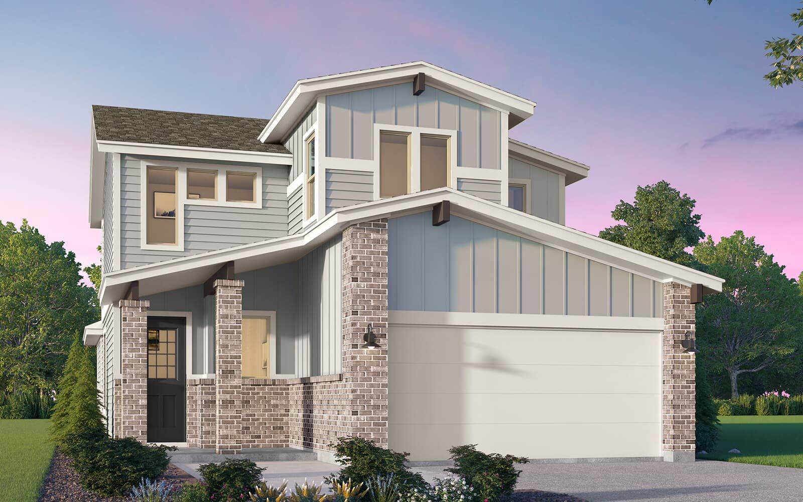 Front exterior of a new home in Easton Park, Austin, TX, highlighting curb appeal (Image 1). Front exterior of a new home in Easton Park, Austin, TX, highlighting curb appeal (Image 1).