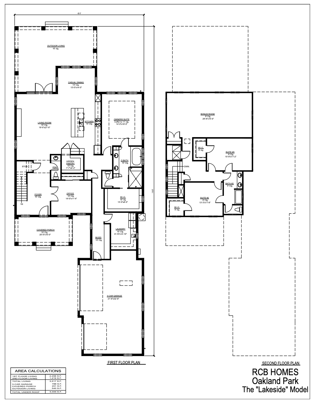 2D floor plan layout for the The Lakeside by RCB Homes in Oakland Park, Winter Garden, FL (Image 1).