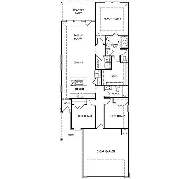 2D floor plan layout of this home in Riviera Pines - Traditional Series, Huffman, TX (Image 1).