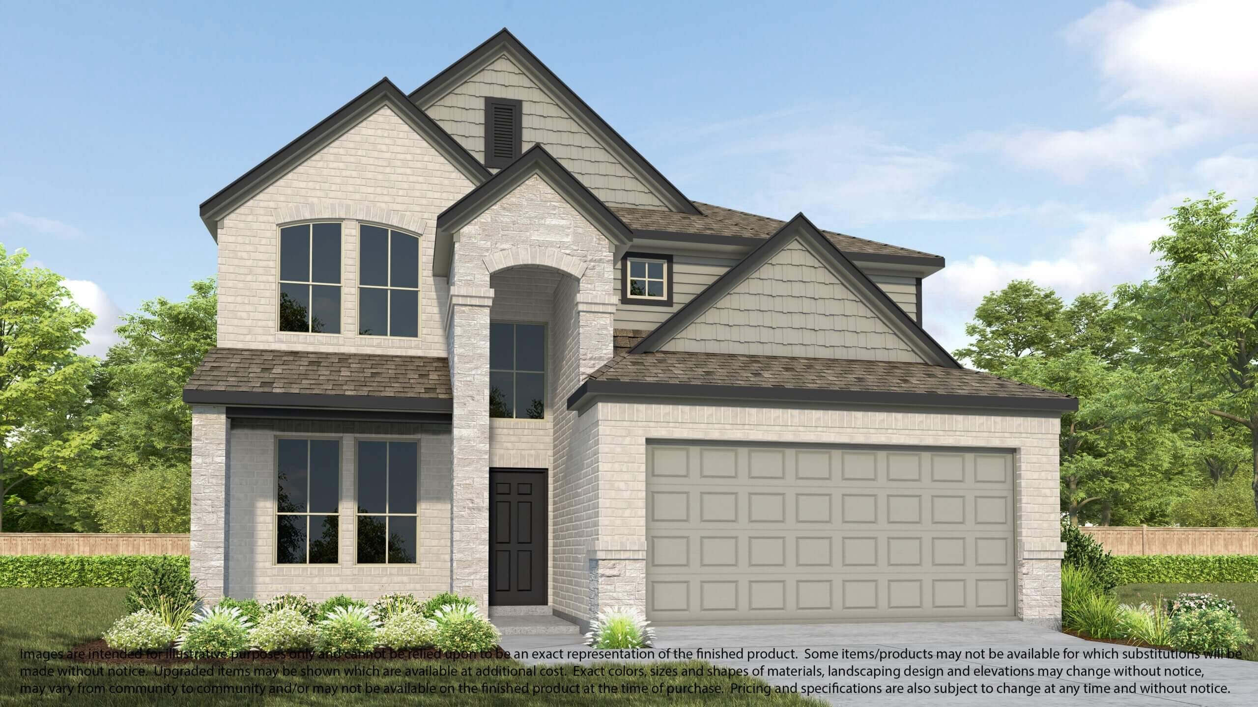 Front exterior of a new home in Cypress Green, Hockley, TX, highlighting curb appeal (Image 1). Front exterior of a new home in Cypress Green, Hockley, TX, highlighting curb appeal (Image 1).
