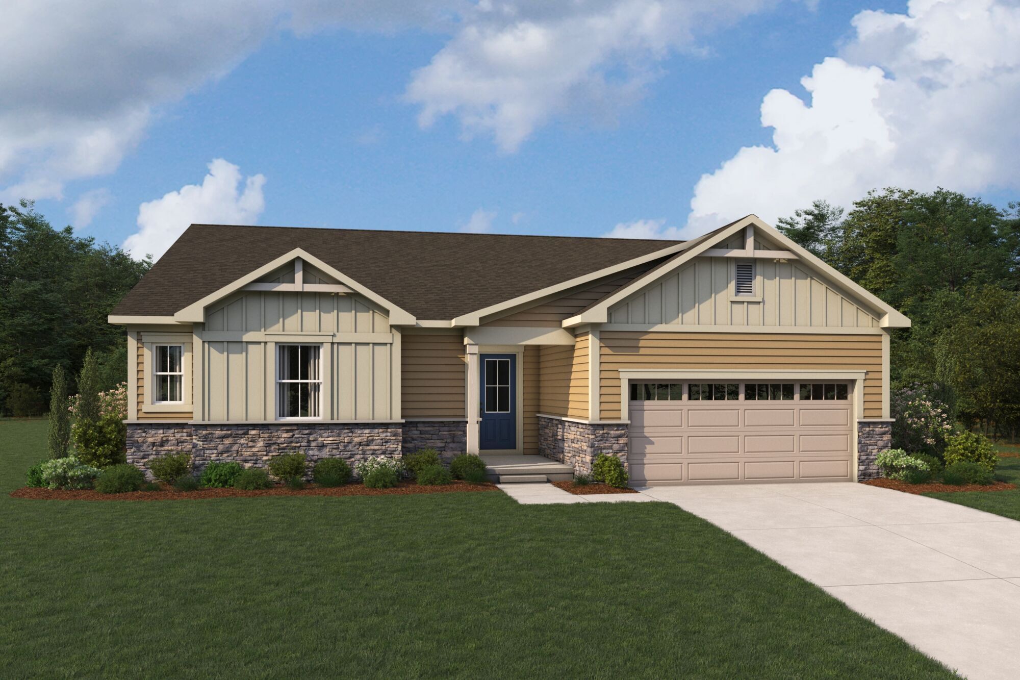 Front exterior of a new home in Waxhaw Landing, Monroe, NC, highlighting curb appeal (Image 1).