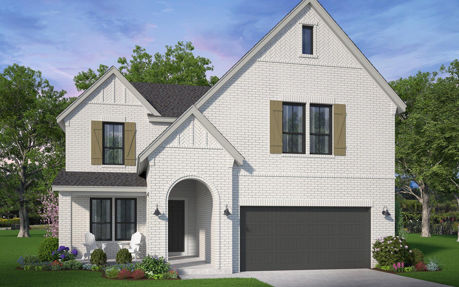 Front exterior of a new home in Midline, Webster, TX, highlighting curb appeal (Image 1). Front exterior of a new home in Midline, Webster, TX, highlighting curb appeal (Image 1).