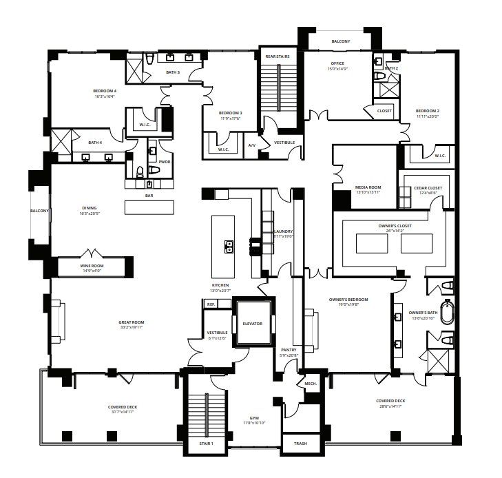 2D floor plan layout for the Penthouse by Creativ Design + Build in ICON at Silverleaf, Scottsdale, AZ (Image 1).