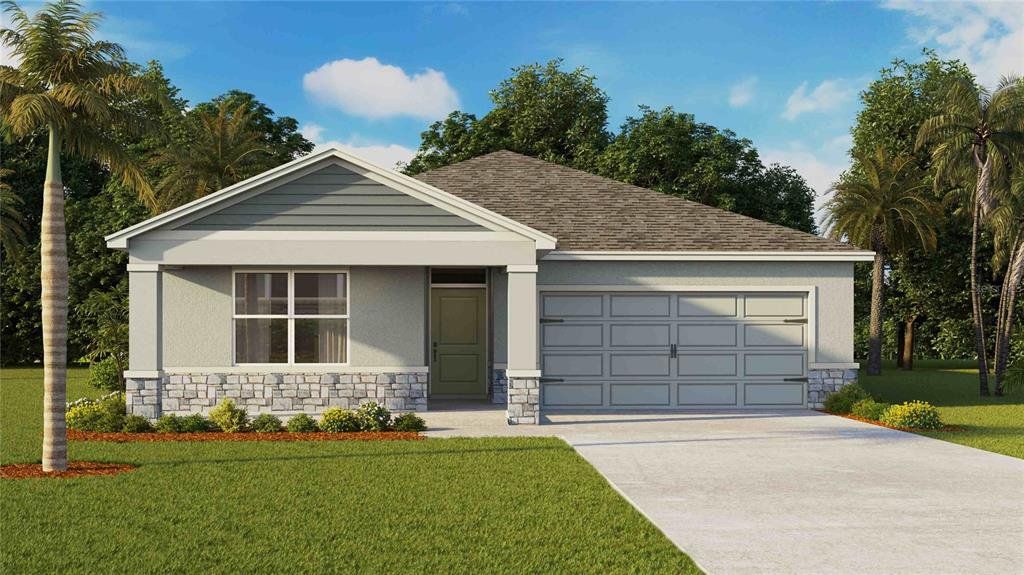 Front exterior of a new home in Farm at Varrea, Plant City, FL, highlighting curb appeal (Image 1). Front exterior of a new home in Farm at Varrea, Plant City, FL, highlighting curb appeal (Image 1).