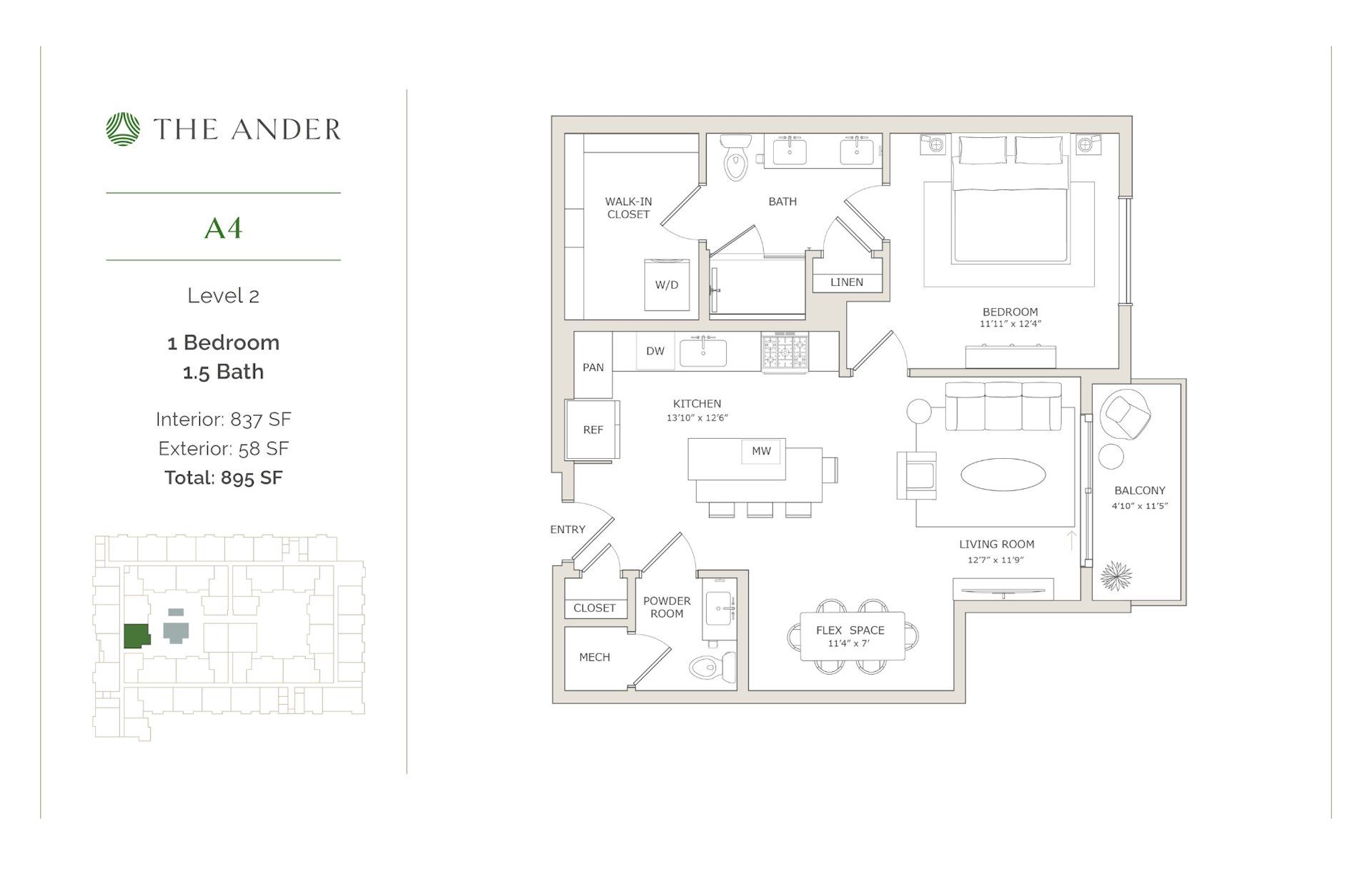 2D floor plan layout for the A4 by Ledgestone Development Group in The Ander, Austin, TX (Image 1).