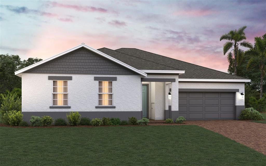 Front exterior of a new home in Trinity Gardens, Deland, FL, highlighting curb appeal (Image 1).