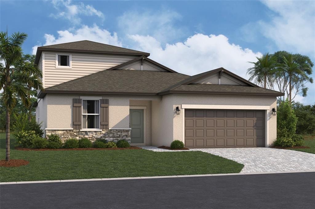 Front exterior of a new home in Southpointe, Palmetto, FL, highlighting curb appeal (Image 1). Front exterior of a new home in Southpointe, Palmetto, FL, highlighting curb appeal (Image 1).