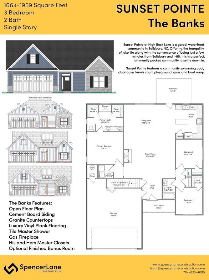 2D floor plan layout for the The Banks by Spencer Lane Construction in Sunset Pointe at High Rock Lake, Salisbury, NC (Image 1). 2D floor plan layout for the The Banks by Spencer Lane Construction in Sunset Pointe at High Rock Lake, Salisbury, NC (Image 1).