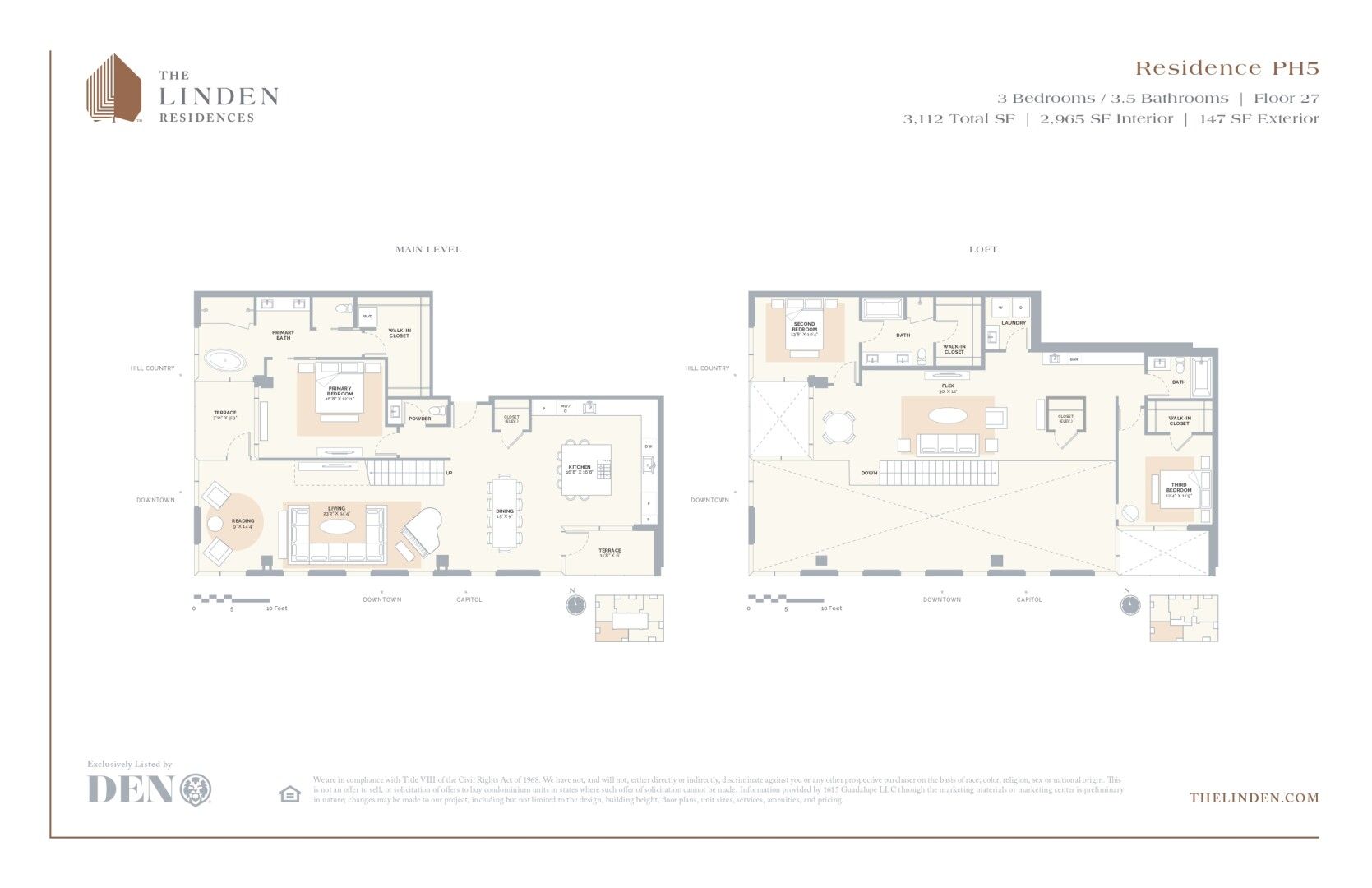 2D floor plan layout for the Residence PH5 by Reger Holdings, LLC. in The Linden Residences, Austin, TX (Image 1).