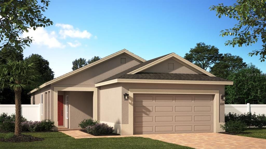 Front exterior of a new home in Eagletail Landings, Howey-in-the-Hills, FL, highlighting curb appeal (Image 1). Front exterior of a new home in Eagletail Landings, Howey-in-the-Hills, FL, highlighting curb appeal (Image 1).