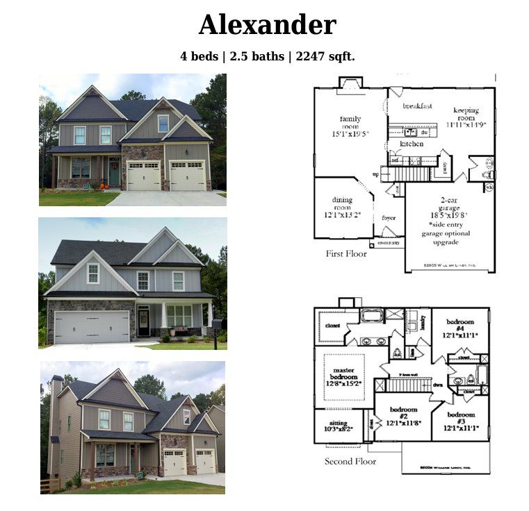 Representative exterior photo of a completed home built from the Alexander by Bamford and Company in Carter Grove, Cartersville, GA (Image 1).