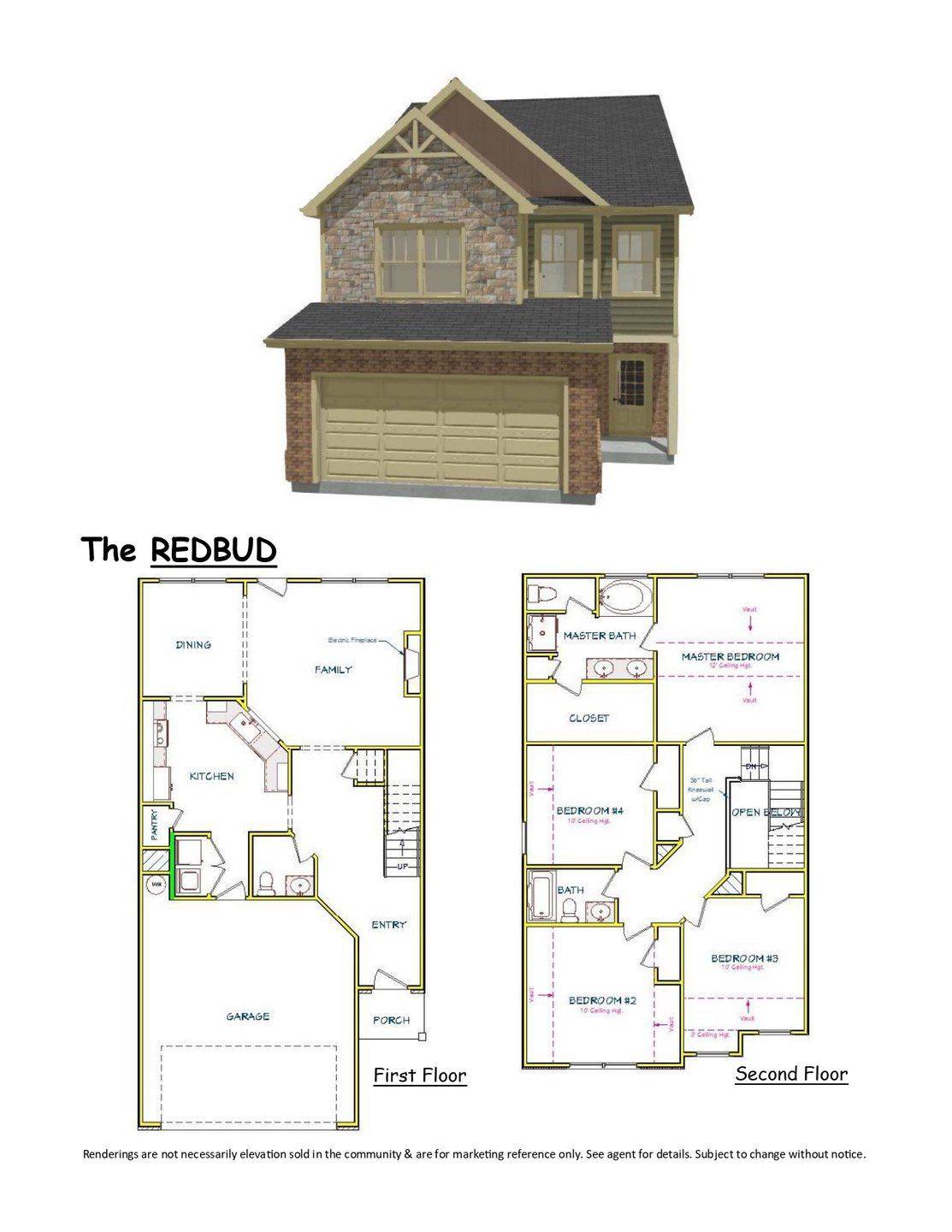 2D floor plan layout for the Redbud by Capshaw in Walker Commons, Hampton, GA (Image 1).
