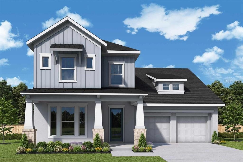 Front exterior of a new home in Laureate Park at Lake Nona - Park Series, Orlando, FL, highlighting curb appeal (Image 1). Front exterior of a new home in Laureate Park at Lake Nona - Park Series, Orlando, FL, highlighting curb appeal (Image 1).