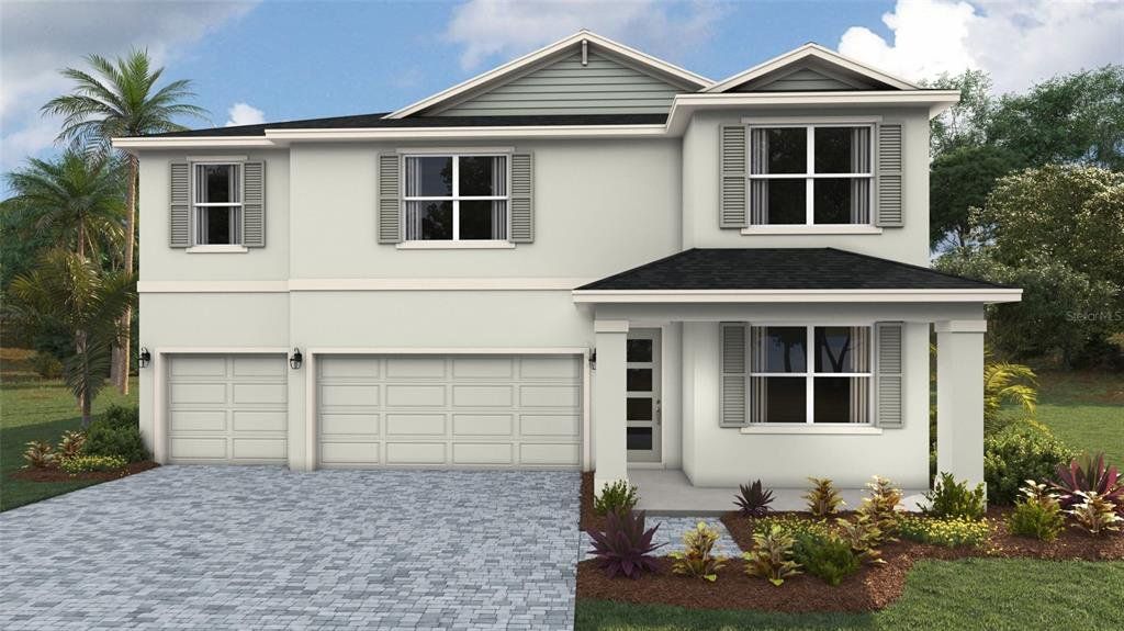 Front exterior of a new home in Legacy Preserve, Parrish, FL, highlighting curb appeal (Image 1).