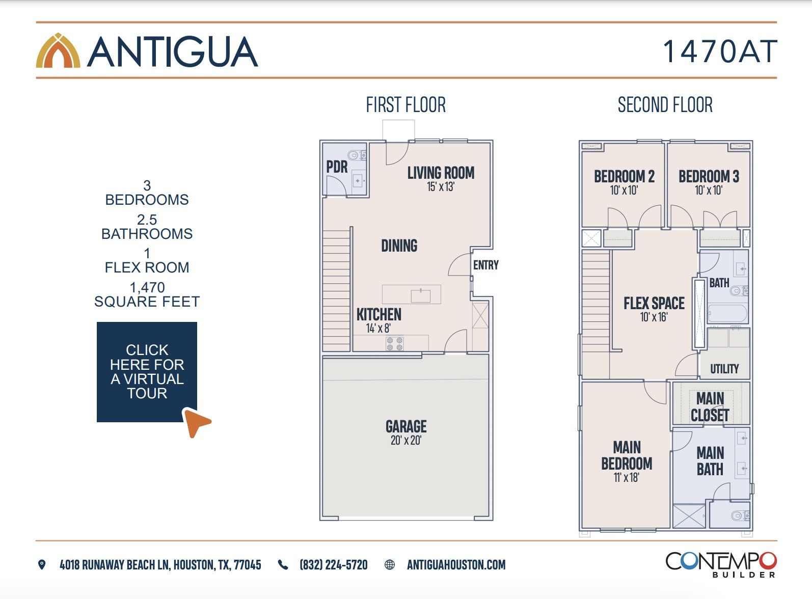 2D floor plan layout for the 1470AT by Contempo Builder in Antigua, Houston, TX (Image 1). 2D floor plan layout for the 1470AT by Contempo Builder in Antigua, Houston, TX (Image 1).