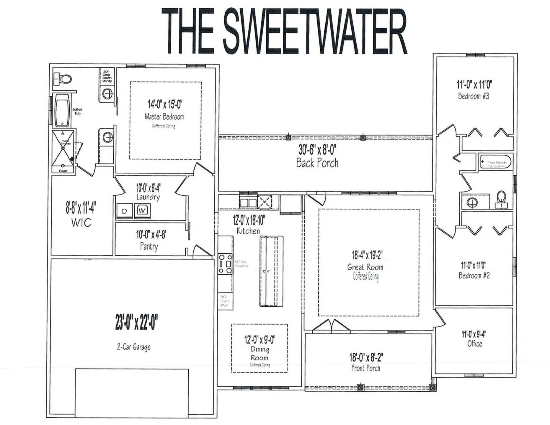 2D floor plan layout for the The Sweetwater by NORFLEET HOMES in Countryway Town Square, Newberry, FL (Image 1).
