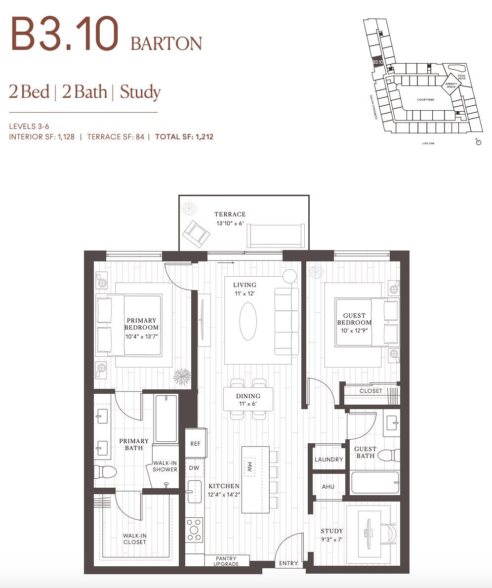 2D floor plan layout for the B3.10 Barton by Intracorp in Leland South Congress, Austin, TX (Image 1). 2D floor plan layout for the B3.10 Barton by Intracorp in Leland South Congress, Austin, TX (Image 1).