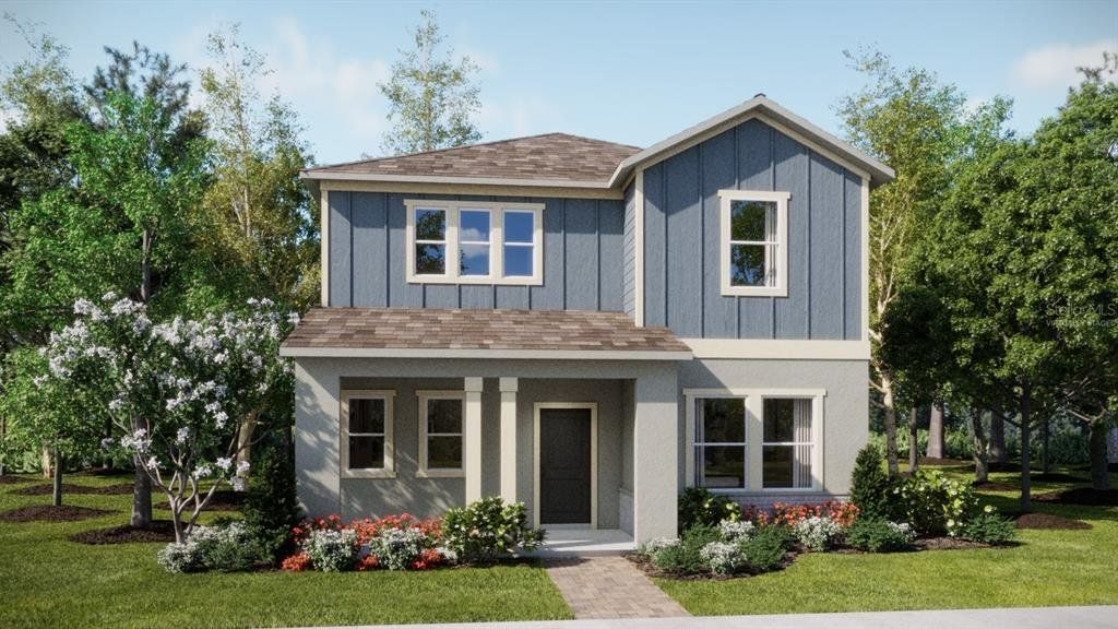 Front exterior of a new home in Bridgewalk, St. Cloud, FL, highlighting curb appeal (Image 1). Front exterior of a new home in Bridgewalk, St. Cloud, FL, highlighting curb appeal (Image 1).
