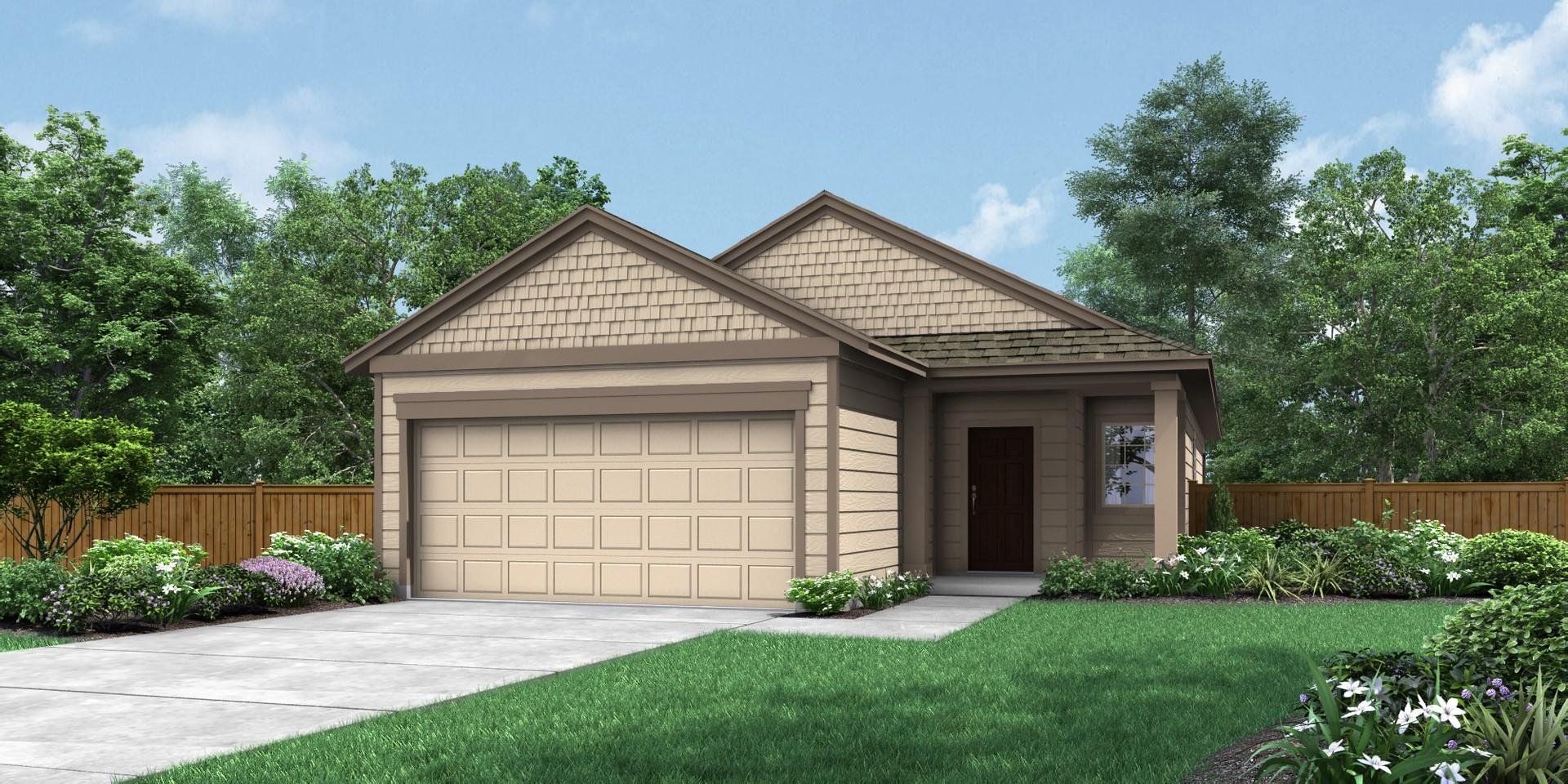 Gable rooflines and mixed siding textures define the exterior of this modern single-family home. Gable rooflines and mixed siding textures define the exterior of this modern single-family home.