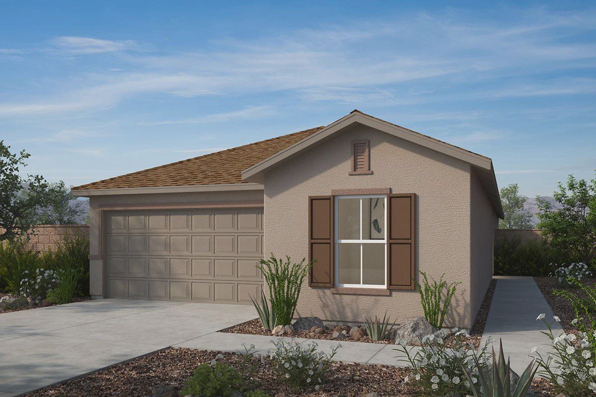 Front exterior of a new home in Cielo Reserve, Tucson, AZ, highlighting curb appeal (Image 1). Front exterior of a new home in Cielo Reserve, Tucson, AZ, highlighting curb appeal (Image 1).